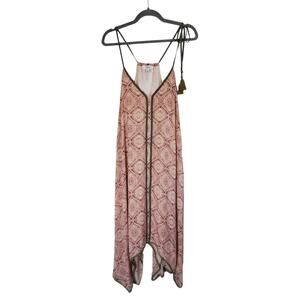 THML Boho Paisley Red Green Tassels High-Low Midi Sundress Dress Size Small